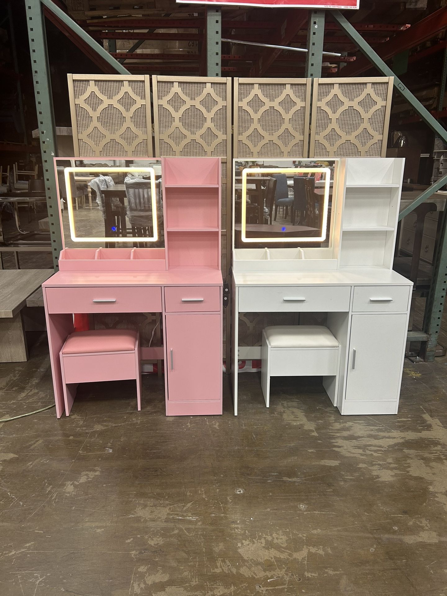 🎁🎁🎁best Christmas Gift Roundhill Furniture Lavin Makeup Vanity Set, Vanity Desk with Stool, LED Light Mirror and Charging Station