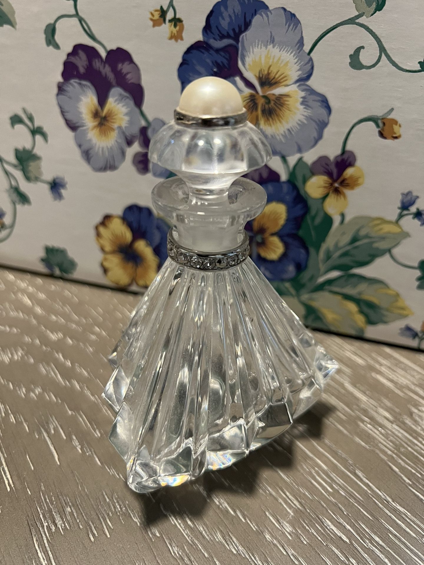 VINTAGE 1940’s Czech Republic Cut Glass Perfume Bottle.Pearl Like Top Rare Piece