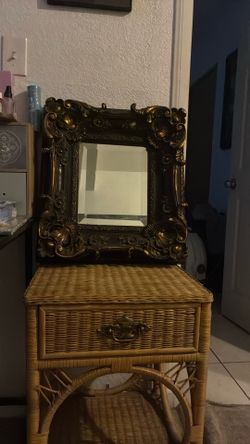 Vintage Mirror and and Bamboo End Table