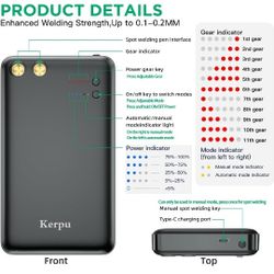 Spot Welder, Kerpu Mini Spot Welder, Portable Spot Welder Machine, Spot Welding Equipment Energy Storage 5000mAh for DIY 18650 Battery, Portable Batte