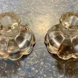 L E Smith Glass SIMPLICITY No 305 Clear Single Light Candlestick Depression Pair 