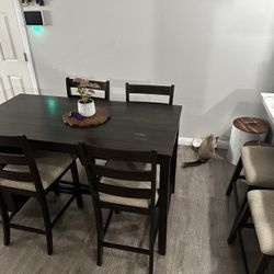 Dark Brown Dining Table Set | 4 Chairs | 2 Barstools