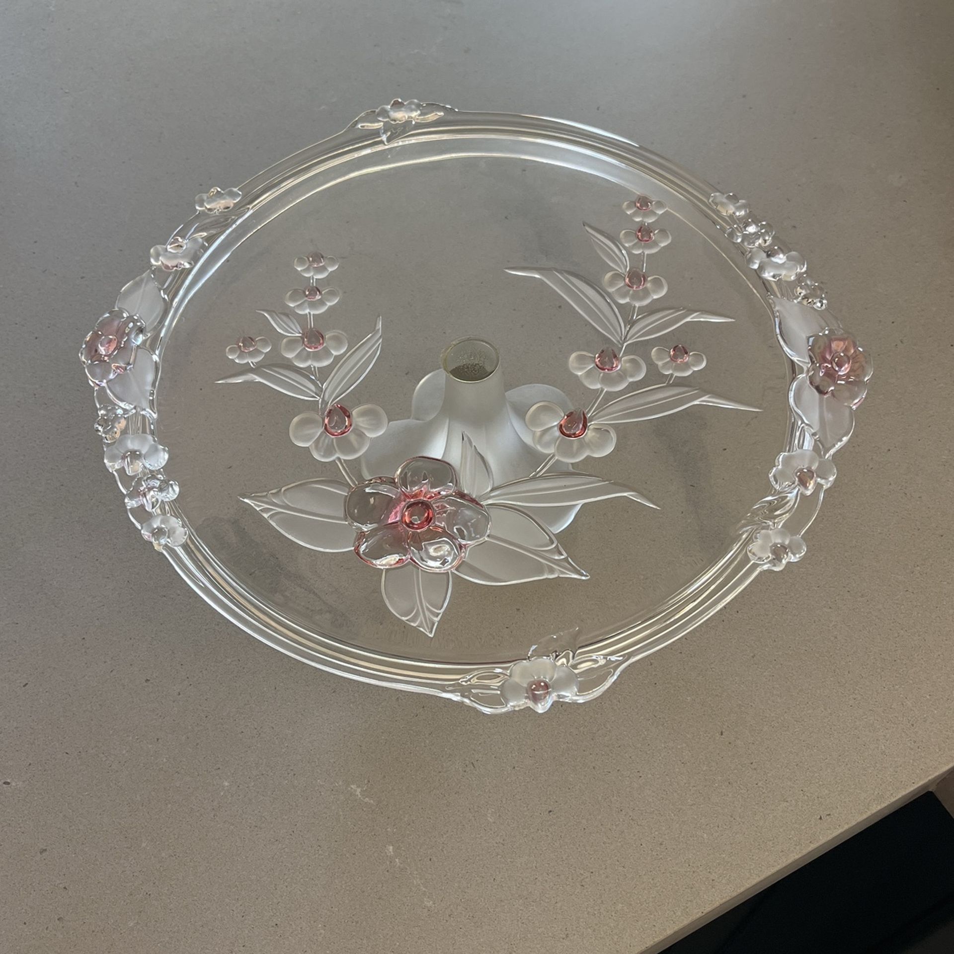 12” Cake Stand Dish Server Plate Glass Crystal Floral Flowers Serving Decor
