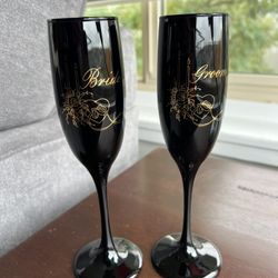 Dark Blue Bride & Groom Champagne Toasting Flutes