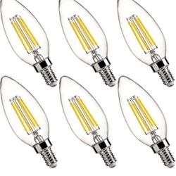 FLSNT 5000K Daylight B10 Dimmable 4W LED E12 Candelabra Bulbs, 40W Equivalent LED Chandelier Candle Bulbs, Clear Glass Finishing, 6 Pack