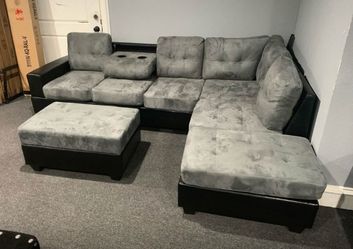 New Grey Sectional with Storage Ottoman