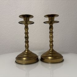 Pair Solid Brass Candle Holders