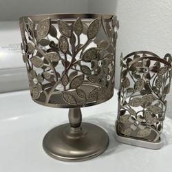 Bath and Body Works Silver 3 Wick Candle & Soap Holder 