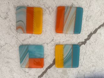 Handmade Fused Glass Coasters – Set of 4 – One of a Kind