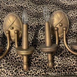 Set of 2 Antique Gold Wall Sconces~2 Light