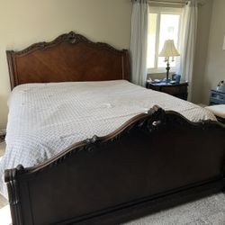 Cal King Sleigh Bed with night stands (Mattress not included)