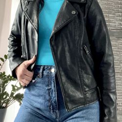 XS Black Faux Leather Jacket