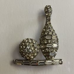 Antique Deco Rhinestone Bowling Pin Brooch - Vintage Bowler Jewelry