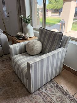 Gray Striped Upholstered swivel Accent Chair