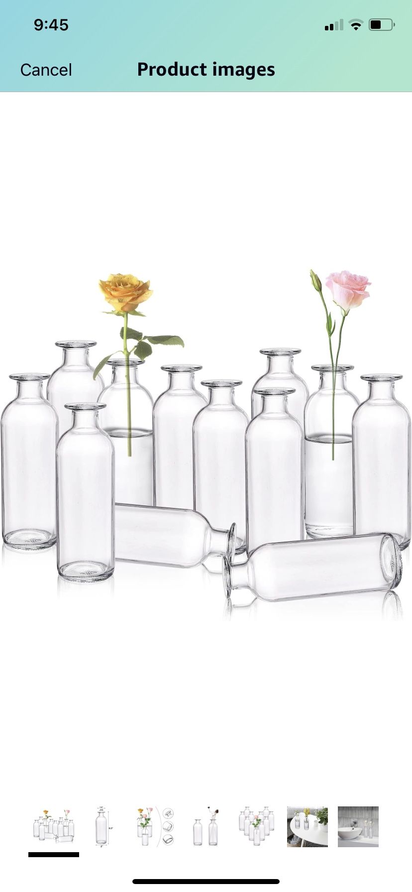 open box Peohud Set of 12 Glass Bud Vases, Clear Small Flower Vases, Decorative Glass Bottles