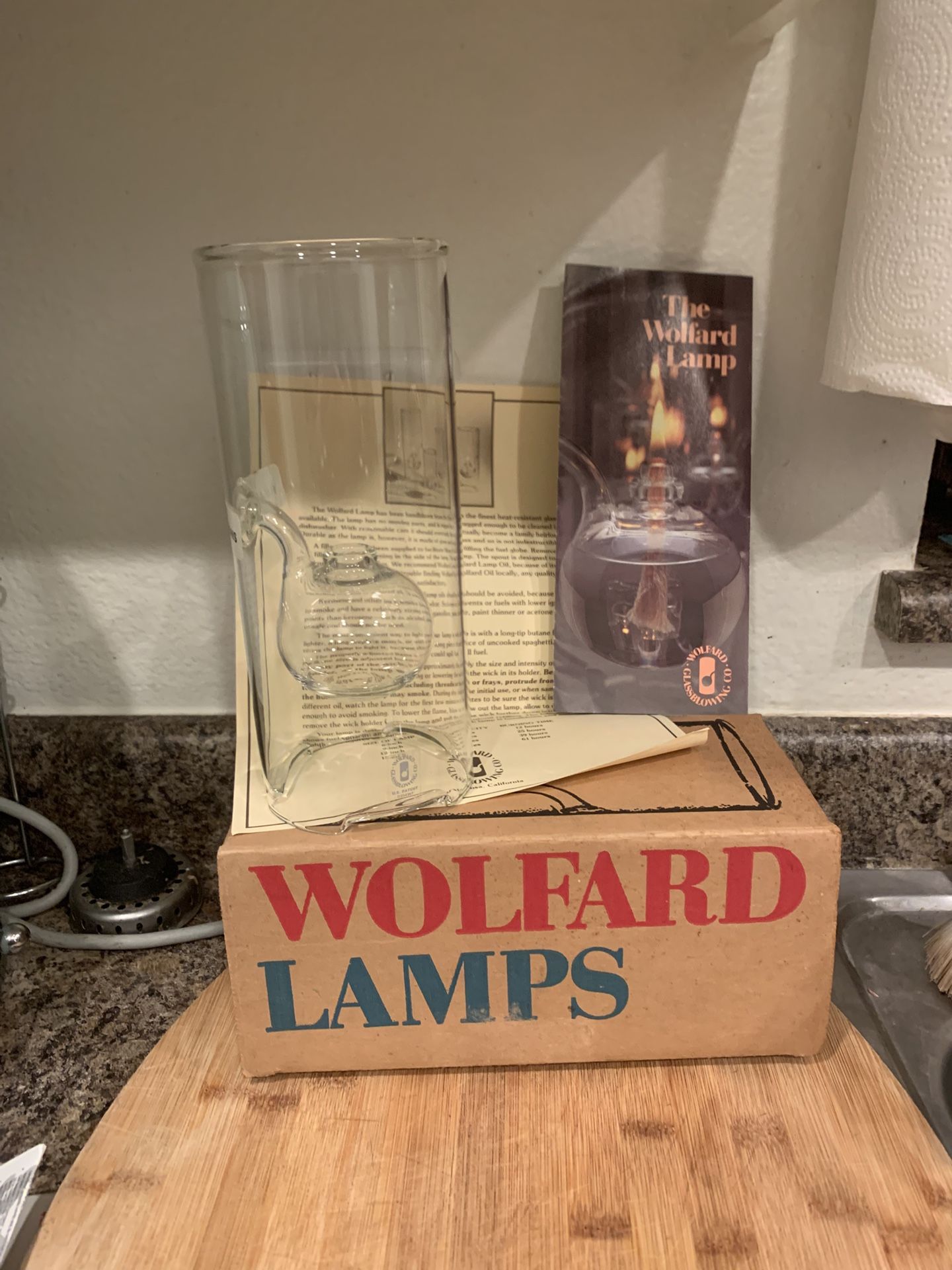 Vintage Wolfard Lamps 12" Cylinder Handblown Glass Floater Oil Lamp