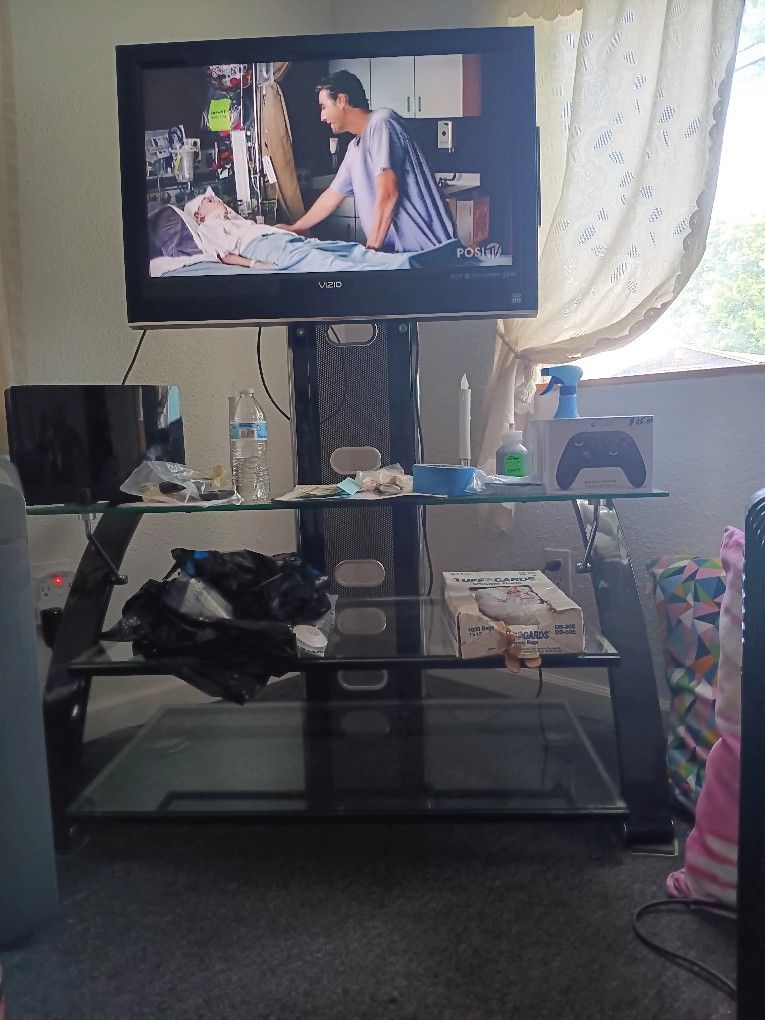 TV and Stand 3 Glass Shelves