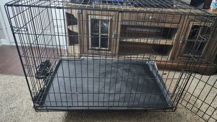 Large Folding Wire Dog Crate / Kennel – 42"L x 28"W x 30"H – Tray Included