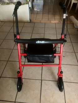 Drive medical Steel Rollator walker with 4 wheels seat and storage Bag red