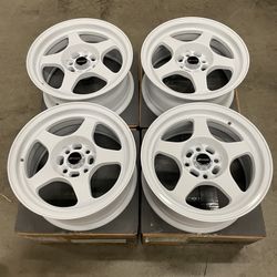 15” Spoon Sports SW388 Style Gloss White Wheels NEW 4X Square Set 15x7 +35 (4x100) fits Honda Acura Mazda Toyota 