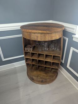 Rustic Wooden Barrel Wine & Bar Cabinet