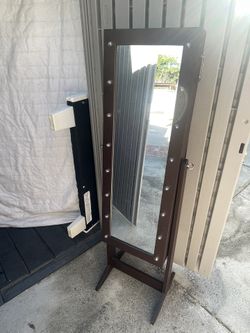 Jewelry Armoire Cabinet Full Length Mirror w/ Velvet Storage Interior