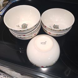 Thomson Pottery Birdhouse Pattern Bowls Set Of 6