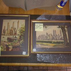2 Lithographs By Nicholas Markovich New York Skyline. Selling As A Set. Very Old. All Sales Final.