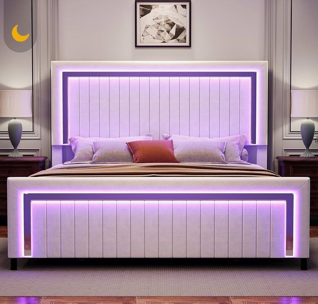 New Bedframe In Box 📦 With Led Lights Available In Black And White