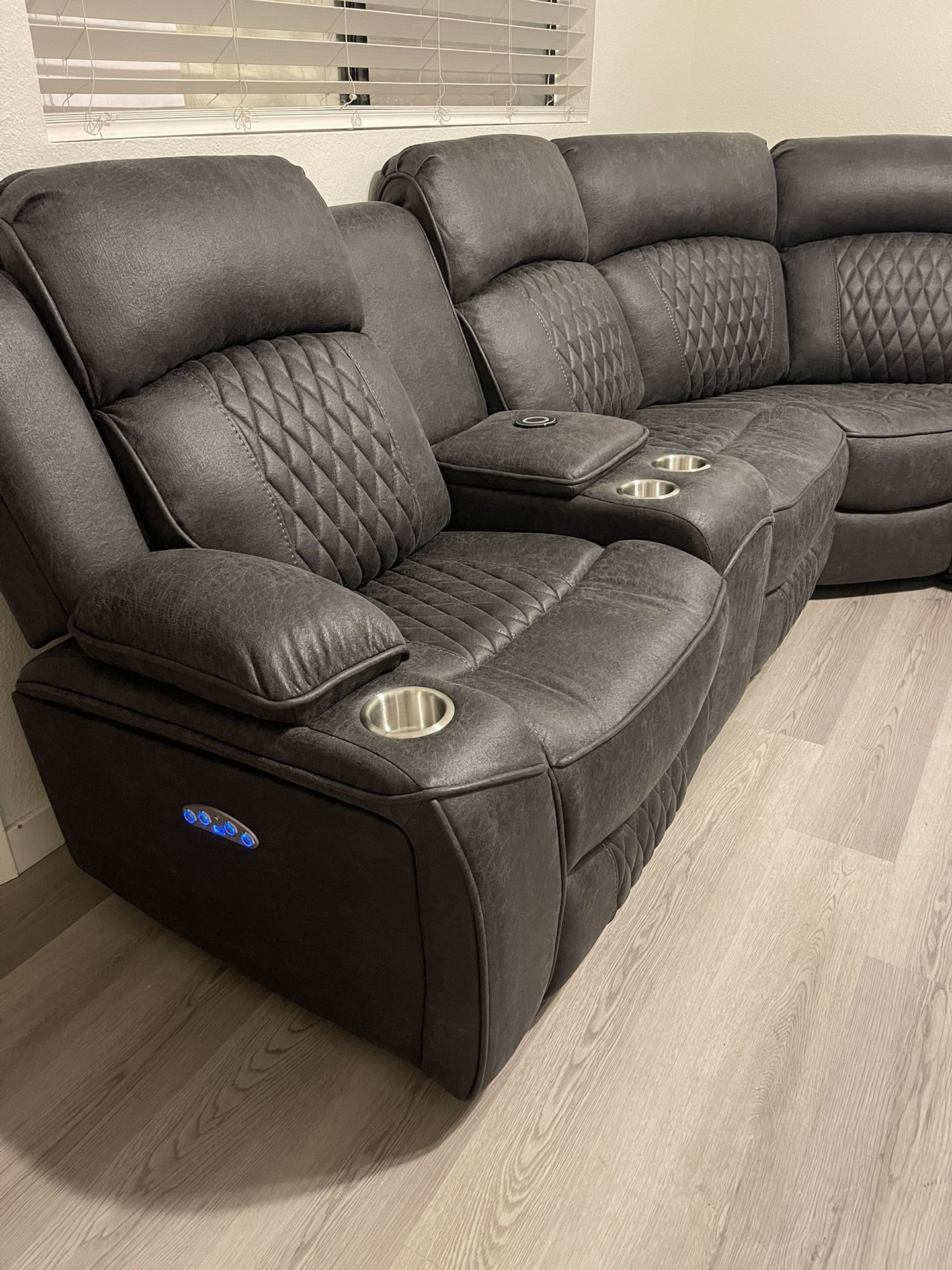 Dark Grey Sectional Sofa With Power Reclining Seats