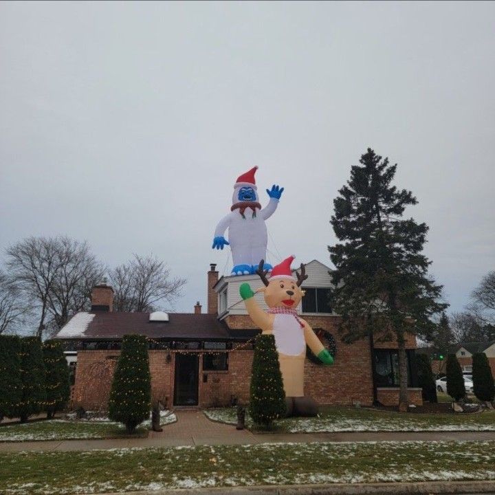 Two Large Blow Up Christmas Decorations. Abominable Snowman And Reindeer 300 Each Both For 500