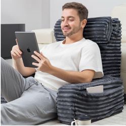 24" XXL Back Pillow for Bed Sitting Up with Armrests & Big Pockets Reading Pillow for Bed, Soft Back Support Chair, Ideal for Watching TV, Gaming, Nur