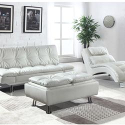 Dilleston Tufted Back Upholstered Sofa Bed White