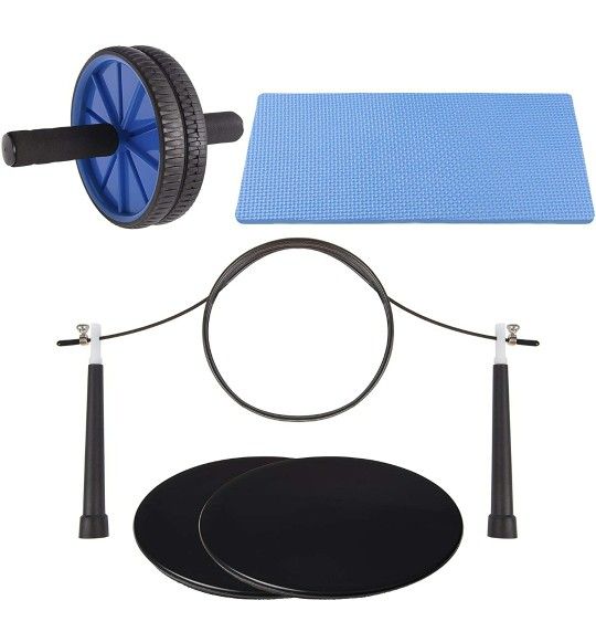 Natural Chemistree Ab Roller, Core Sliders, and Speed Jump Rope (3-Piece Set) Workout and Exercise Bundle 

