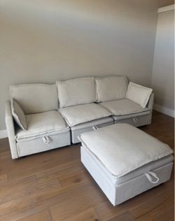 White sofa couch with ottoman and Storage