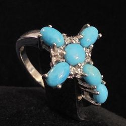 Turquoise Cross Ring In Sterling Silver, Size 6