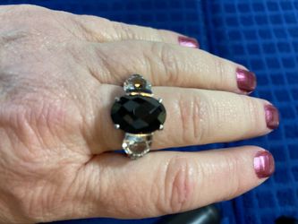 Black Spinel And White Topaz Sterling Silver Ring 