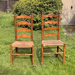 2 Antique Country Rush Bottom Ladder Back Chairs 