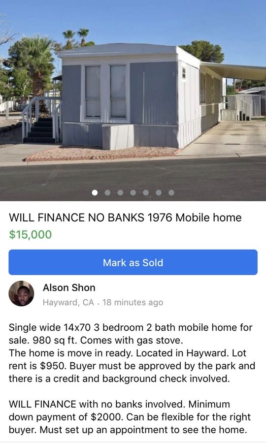 Mobile home for sale. Financing available. no banks!!!