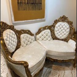 Vintage 3 Piece Gold & White Victorian Settee 