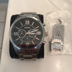 Fossil, Silver Stainless Steel 48 mm With Extra Links