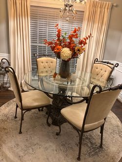 54” Glass Dining Room Set with 6 Chairs