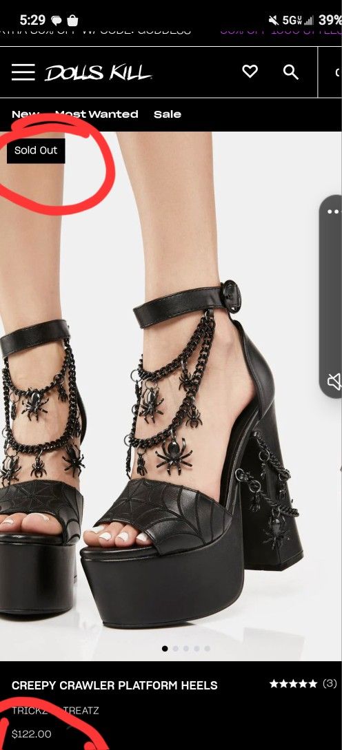 Gothic Platform Wedge Heels Spider Dangling Webs