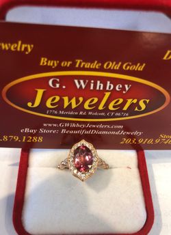 10 kt ,rose gold, diamonds& pink tourmaline ring