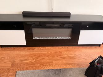 White and black glossy TV Stand with Built-In Electric Fireplace