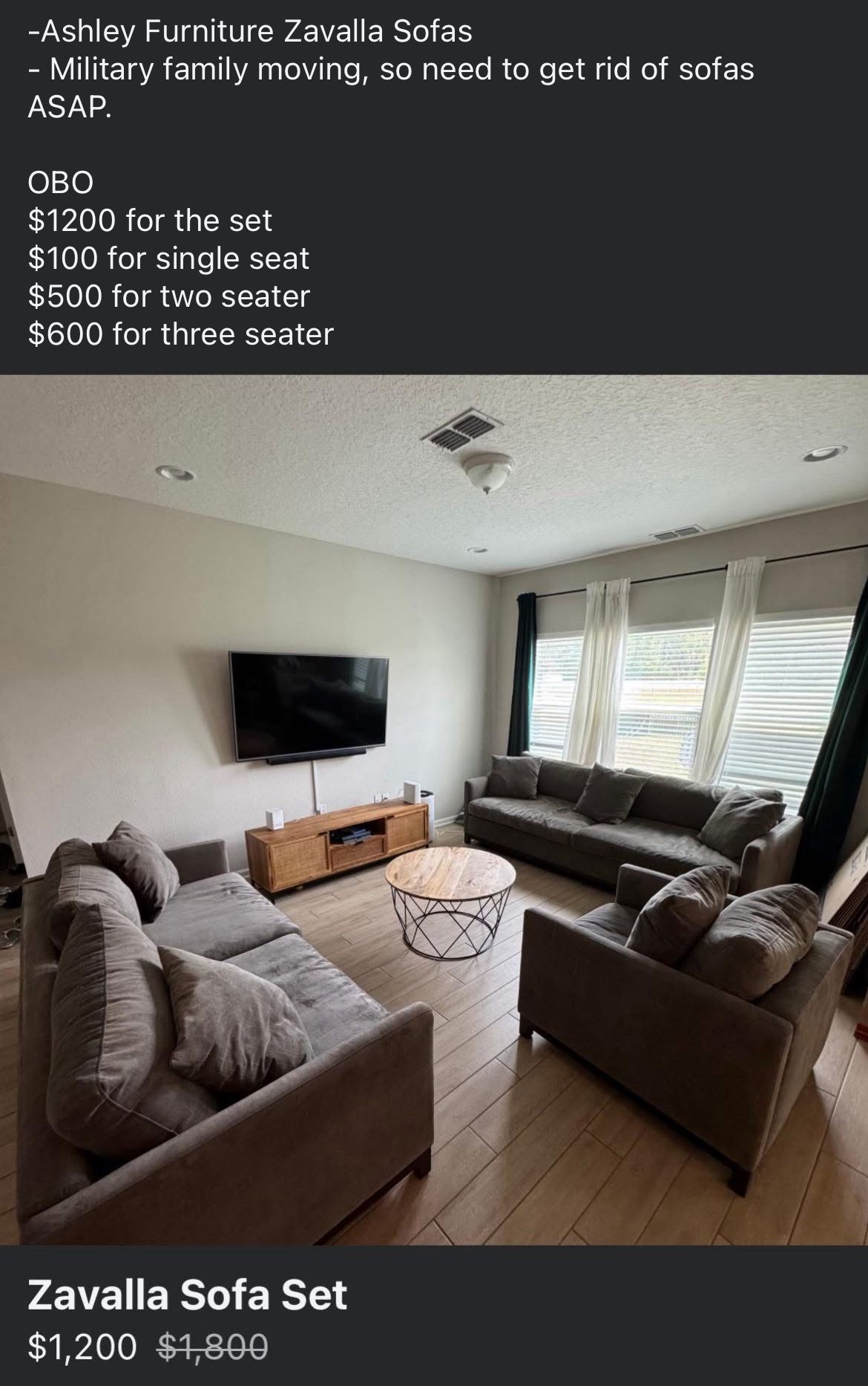 OBO $1000 Sofa Set /Single
