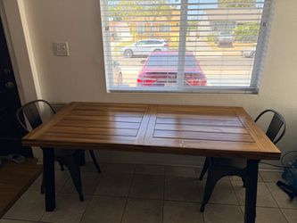 Wood Top Dining Table with Metal Legs