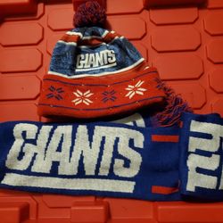 NEW YORK GIANTS HAT AND SCARF SET 