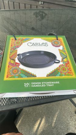 Carlos Santana denim stoneware handled tray