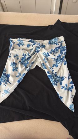 white open cropped shirt with blue roses size small